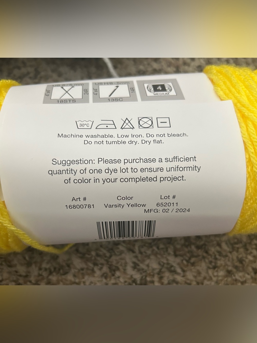 Big Twist Yarn Varsity Yellow - Picture 3 of 3